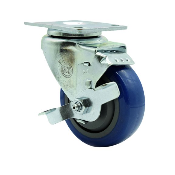 3.5 Inch SS Blue Polyurethane Swivel Top Plate Caster with Brake Service Caster