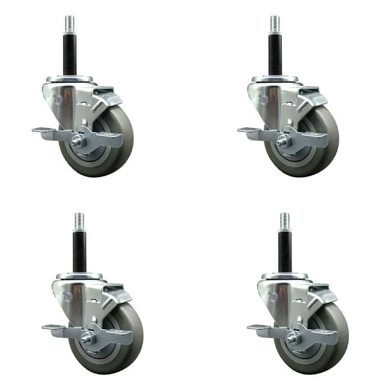 3.5 Inch SS Gray Poly Swivel 3/4 Inch Expanding Stem Caster Set with Brake SCC