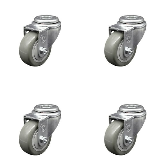 3.5 Inch SS Gray Polyurethane Wheel Swivel Bolt Hole Caster Set Service Caster