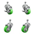 thumbnail image 1 of 3.5 Inch SS Green Polyurethane Swivel 12mm Threaded Stem Caster Set 2 Brake, 1 of 2