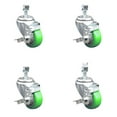 thumbnail image 1 of 3.5 Inch SS Green Polyurethane Swivel 12mm Threaded Stem Caster Set Brake SCC, 1 of 2
