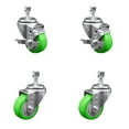 thumbnail image 1 of 3.5 Inch SS Green Polyurethane Swivel ½ Inch Threaded Stem Caster Set 2 Brakes, 1 of 2