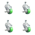 thumbnail image 1 of 3.5 Inch SS Green Polyurethane Swivel ½ Inch Threaded Stem Caster Set Brake SCC, 1 of 2