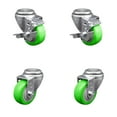 thumbnail image 1 of 3.5 Inch SS Green Polyurethane Wheel Swivel Bolt Hole Caster Set with 2 Brake, 1 of 2