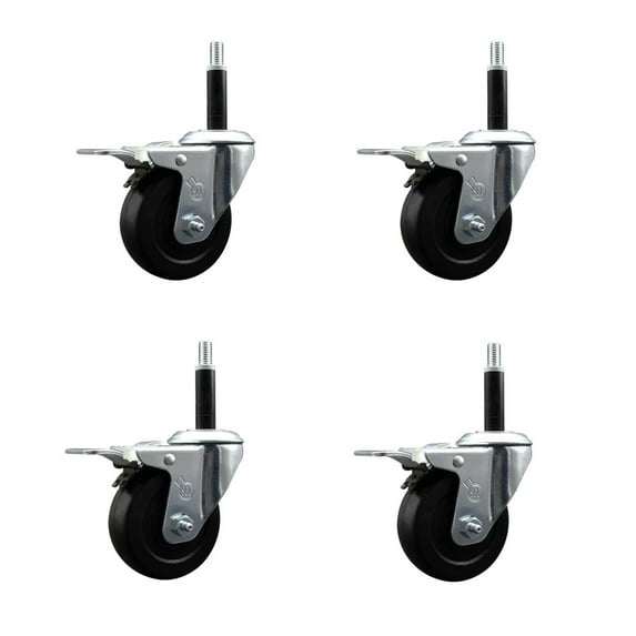 3.5 Inch SS Hard Rubber Swivel 3/4 Inch Expand Stem Caster Set Total Lock Brake