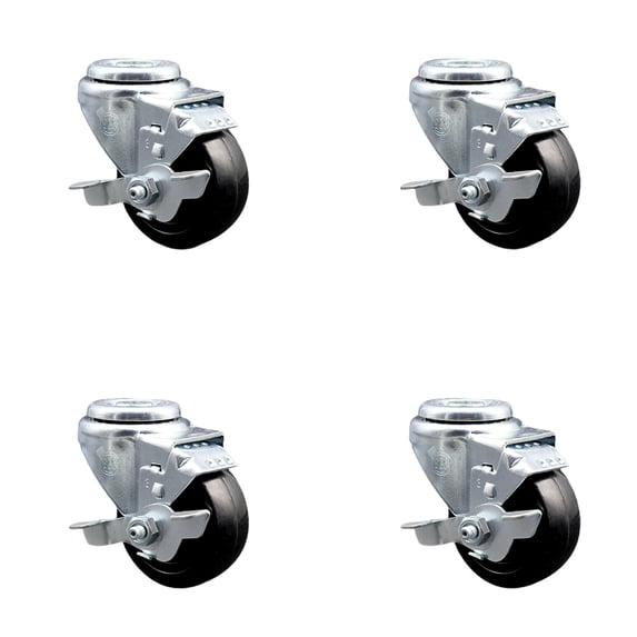 3.5 Inch SS Hard Rubber Wheel Swivel Bolt Hole Caster Set with Brake SCC