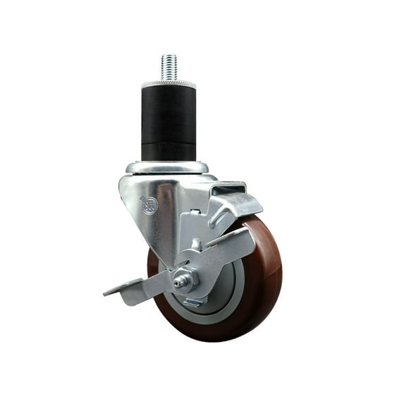 3.5 Inch SS Maroon Poly Swivel 1-3/4 Inch Expanding Stem Caster with Brake SCC