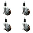 thumbnail image 1 of 3.5 Inch SS Maroon Poly Swivel 1-3/8 Inch Expanding Stem Caster Set with Brake, 1 of 2