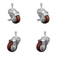 thumbnail image 1 of 3.5 Inch SS Maroon Polyurethane Swivel 10mm Threaded Stem Caster Set 2 Brake, 1 of 2