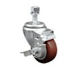 thumbnail image 1 of 3.5 Inch SS Maroon Polyurethane Swivel 12mm Threaded Stem Caster Brake SCC, 1 of 2