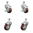 thumbnail image 1 of 3.5 Inch SS Maroon Polyurethane Swivel 12mm Threaded Stem Caster Set 2 Brake, 1 of 2