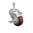 thumbnail image 1 of 3.5 Inch SS Maroon Polyurethane Swivel 3/8 Inch Threaded Stem Caster Brake SCC, 1 of 2