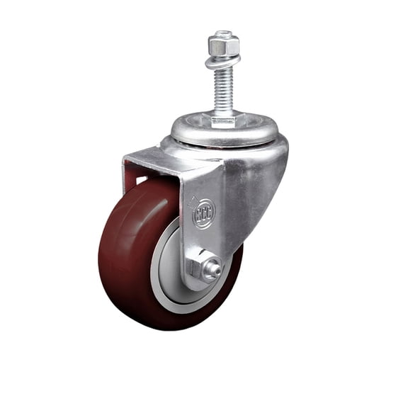 3.5 Inch SS Maroon Polyurethane Wheel Swivel 3/8 Inch Threaded Stem Caster SCC