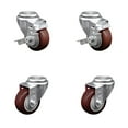 thumbnail image 1 of 3.5 Inch SS Maroon Polyurethane Wheel Swivel Bolt Hole Caster Set with 2 Brake, 1 of 2
