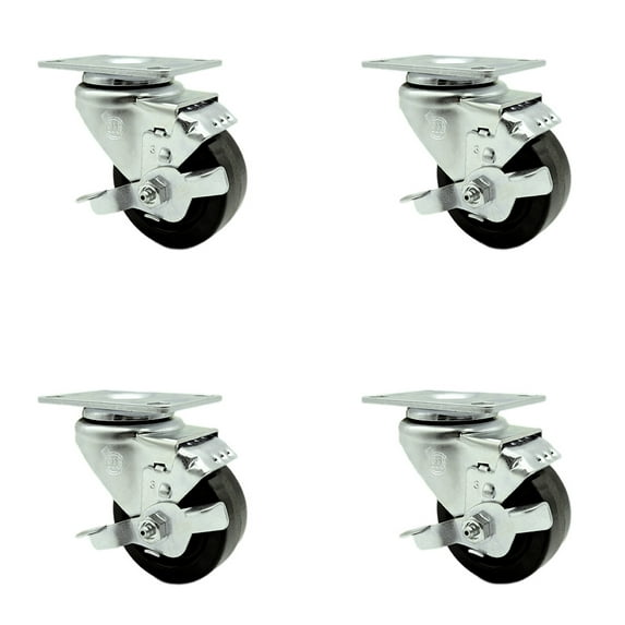 3.5 Inch SS Phenolic Swivel Top Plate Caster Set with Brake Service Caster Brand
