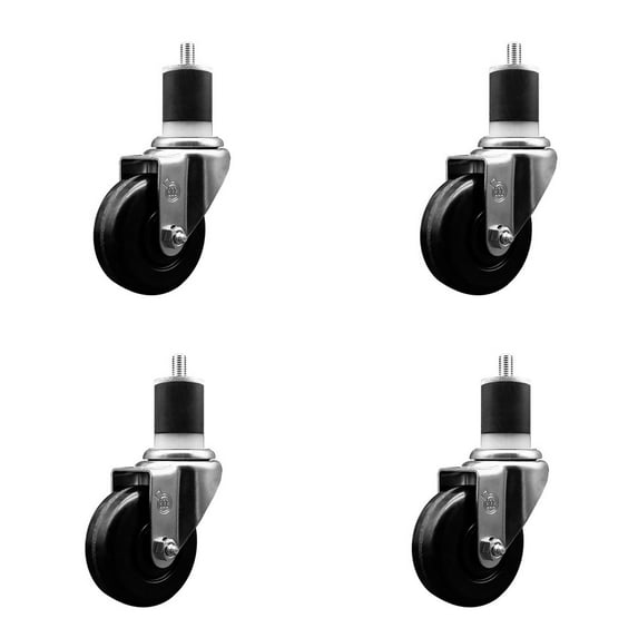 3.5 Inch SS Phenolic Wheel Swivel 1-7/8 Inch Expanding Stem Caster Set SCC