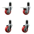 thumbnail image 1 of 3.5 Inch SS Red Poly Swivel 1-5/8 Inch Expanding Stem Caster Set 2 Brakes, 1 of 2