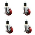 thumbnail image 1 of 3.5 Inch SS Red Poly Swivel 1-7/8 Inch Expanding Stem Caster Set with Brake SCC, 1 of 2