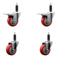 thumbnail image 1 of 3.5 Inch SS Red Poly Swivel 1 Inch Expanding Stem Caster Set 2 Total Lock Brakes, 1 of 2
