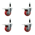 thumbnail image 1 of 3.5 Inch SS Red Poly Swivel 7/8 Inch Expanding Stem Caster Set Total Lock Brake, 1 of 2