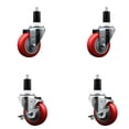 thumbnail image 1 of 3.5 Inch SS Red Poly Wheel Swivel 1-3/8 Inch Expanding Stem Caster Set 2 Brakes, 1 of 2