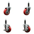 thumbnail image 1 of 3.5 Inch SS Red Poly Wheel Swivel 1 Inch Expanding Stem Caster Set 2 Brakes SCC, 1 of 2