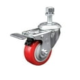 thumbnail image 1 of 3.5 Inch SS Red Polyurethane 12mm Threaded Stem Caster Total Lock Brake, 1 of 2