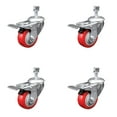 thumbnail image 1 of 3.5 Inch SS Red Polyurethane ½ Inch Threaded Stem Caster Set Total Lock Brake, 1 of 2