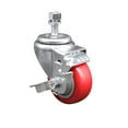 thumbnail image 1 of 3.5 Inch SS Red Polyurethane Swivel ½ Inch Threaded Stem Caster with Brake SCC, 1 of 2
