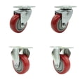 thumbnail image 1 of 3.5 Inch SS Red Polyurethane Swivel Top Plate Caster Set with 2 Rigid SCC, 1 of 2