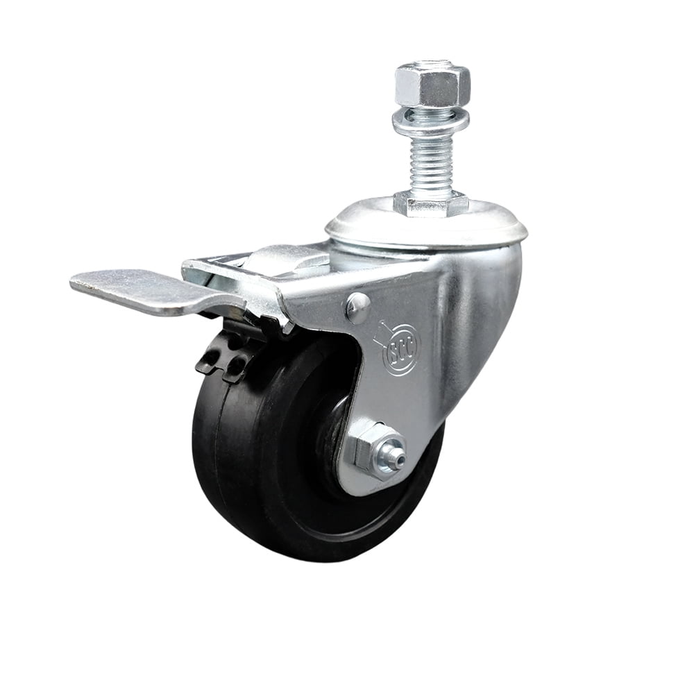 3.5 Inch SS Soft Rubber 12mm Threaded Stem Caster with Total Lock Brake ...