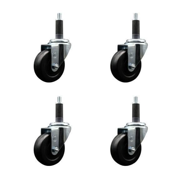 3.5 Inch Hard Rubber Wheel Swivel 1 Inch Expanding Stem Caster Set SCC
