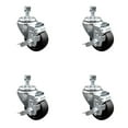 thumbnail image 1 of 3.5 Inch SS Soft Rubber Wheel Swivel 3/8 Inch Threaded Stem Caster Set Brake SCC, 1 of 2