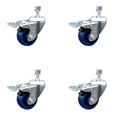 thumbnail image 1 of 3.5 Inch SS Solid Poly 10mm Threaded Stem Caster Set Total Lock Brake SCC, 1 of 2