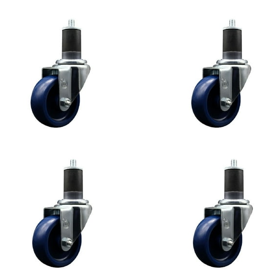 3.5 Inch SS Solid Poly Wheel Swivel 1-5/8 Inch Expanding Stem Caster Set SCC