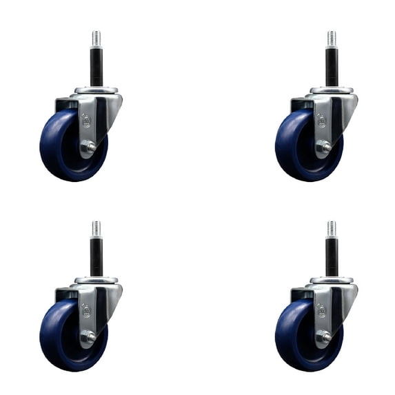 3.5 Inch SS Solid Poly Wheel Swivel 3/4 Inch Expanding Stem Caster Set SCC