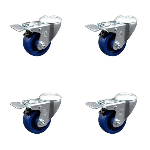 3.5 Inch SS Solid Polyurethane Swivel Bolt Hole Caster Set with Total Lock Brake