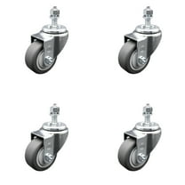 3.5 Inch SS Thermoplastic Rubber Swivel ½ Inch Threaded Stem Caster Set 2 Brakes