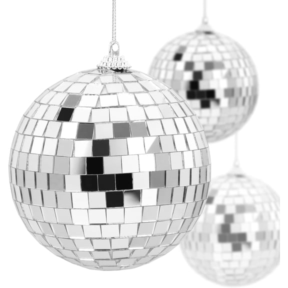 3.5 Inch Silver Mirror Disco Ball (4-Pack), Hanging Rotating for Party, Wedding, Home Decor, DJ Light Effect, 70s Retro Theme Decoration