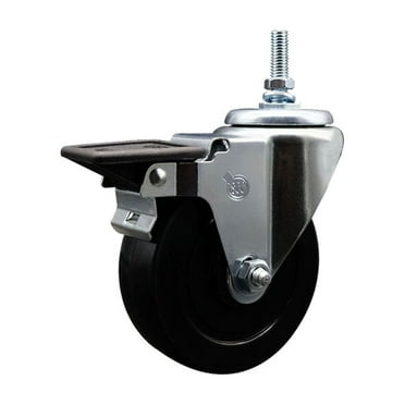 3.5 Inch Soft Rubber 3/8 Inch Threaded Stem Caster with Brake