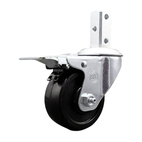 3.5 Inch Soft Rubber Swivel 7/8 Inch Square Stem Caster with Total Lock Brake