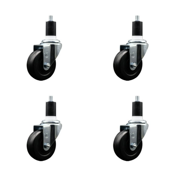 3.5 Inch Soft Rubber Wheel Swivel 1-1/2 Inch Expanding Stem Caster Set SCC