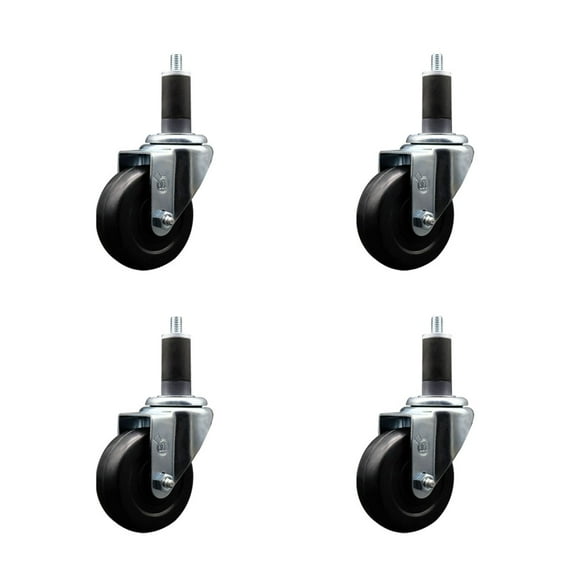 3.5 Inch Soft Rubber Wheel Swivel 1-1/4 Inch Expanding Stem Caster Set SCC