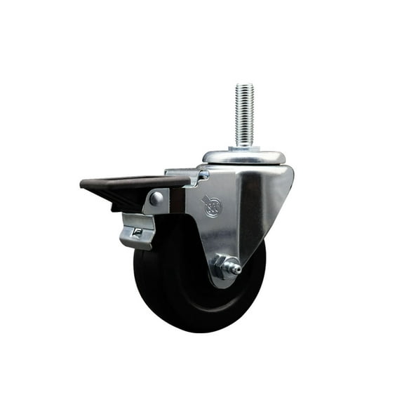 3.5 Inch Soft Rubber Wheel Swivel 5/8 Inch Threaded Stem Caster with Brake SCC