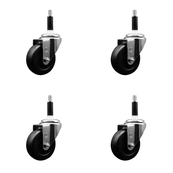 3.5 Inch Soft Rubber Wheel Swivel 7/8 Inch Expanding Stem Caster Set SCC