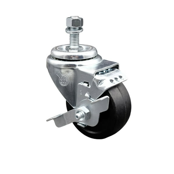 3.5 Inch Soft Rubber Wheel Swivel ½ Inch Threaded Stem Caster with Brake SCC