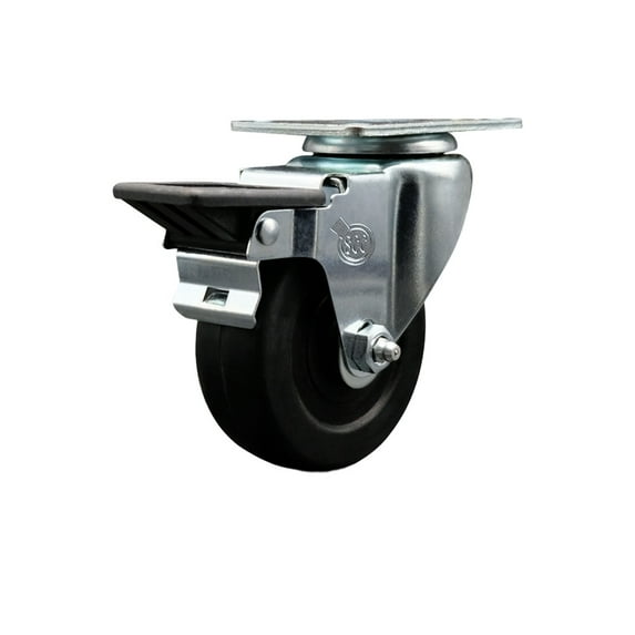 3.5 Inch Soft Rubber Wheel Swivel Top Plate Caster Posi Brake Service Caster