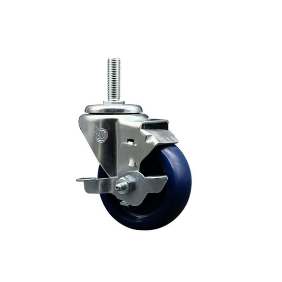 3.5 Inch Solid Poly Wheel Swivel 3/4 Inch Threaded Stem Caster with Brake
