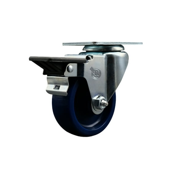 3.5 Inch Solid Poly Wheel Swivel Top Plate Caster Posi Brake Service Caster