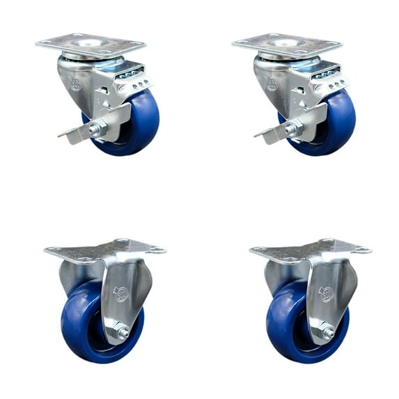 3.5 Inch Solid Polyurethane Swivel Top Plate Caster Set with 2 Brake 2 Rigid SCC